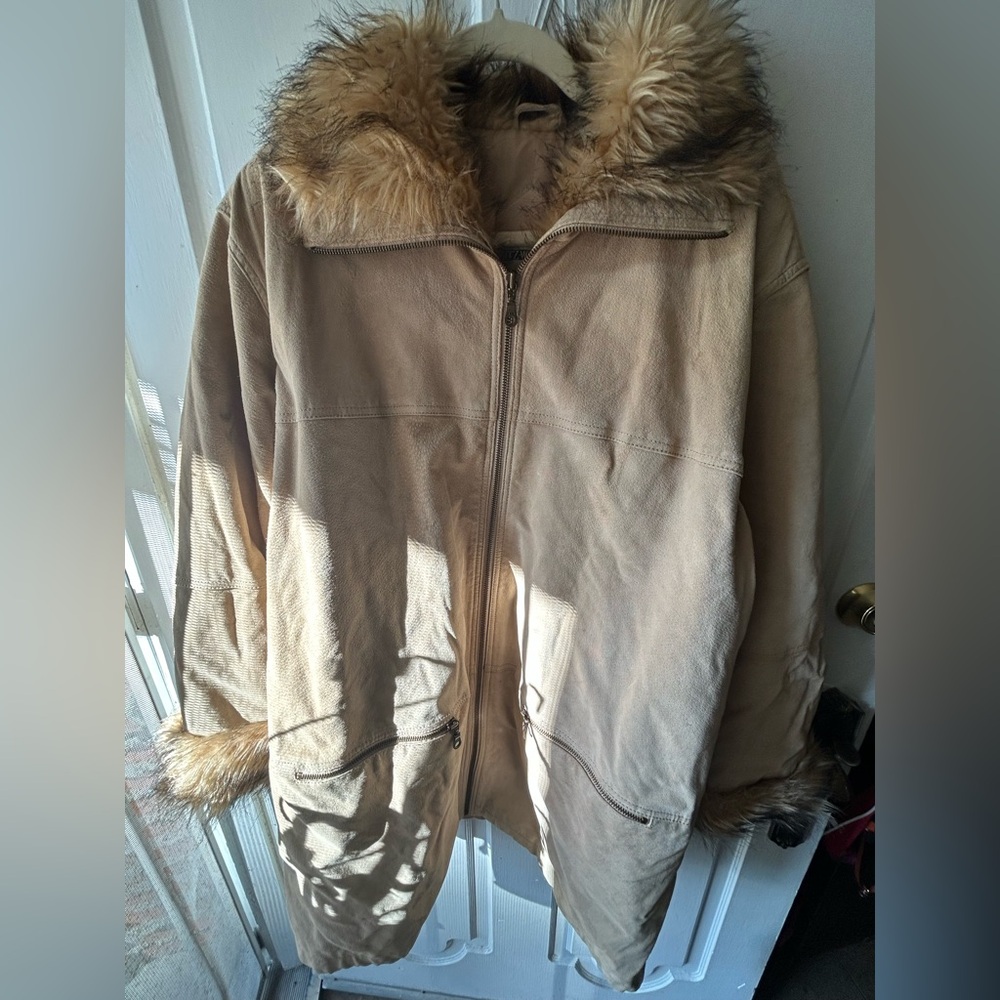 FitzWright NY-London-Paris-Milan Tan Suede Leather Faux Fur-Trimmed Jacket 3X